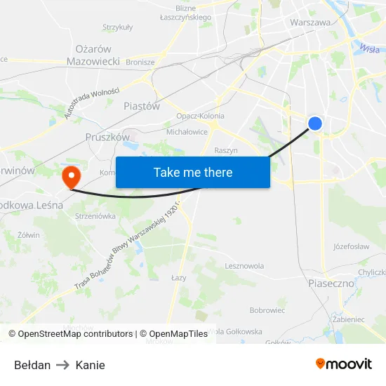 Bełdan to Kanie map