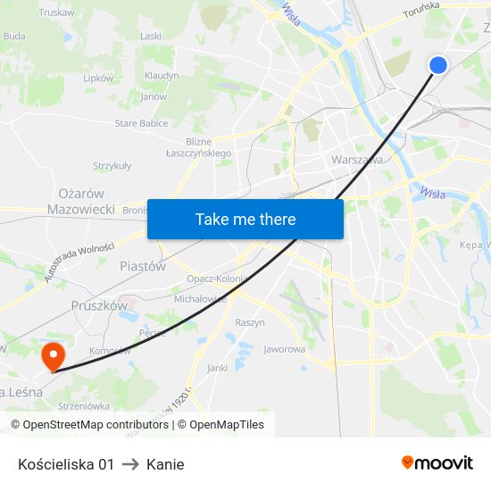 Kościeliska to Kanie map