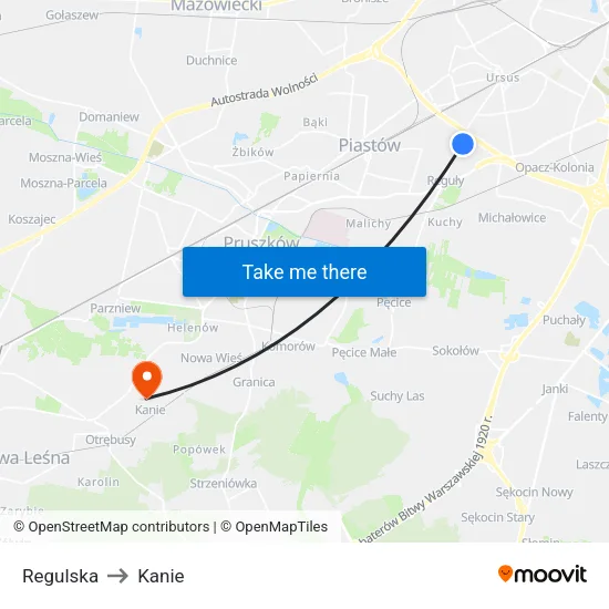 Regulska to Kanie map