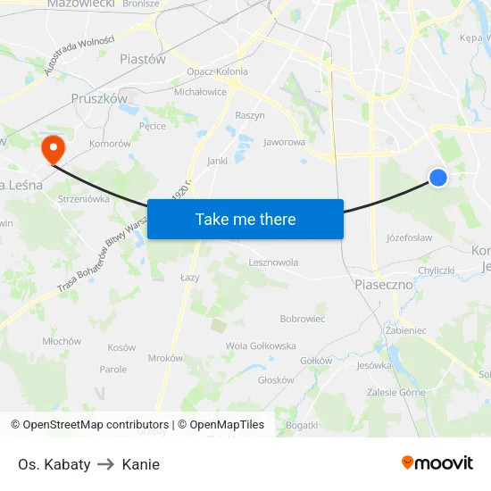 Os. Kabaty to Kanie map