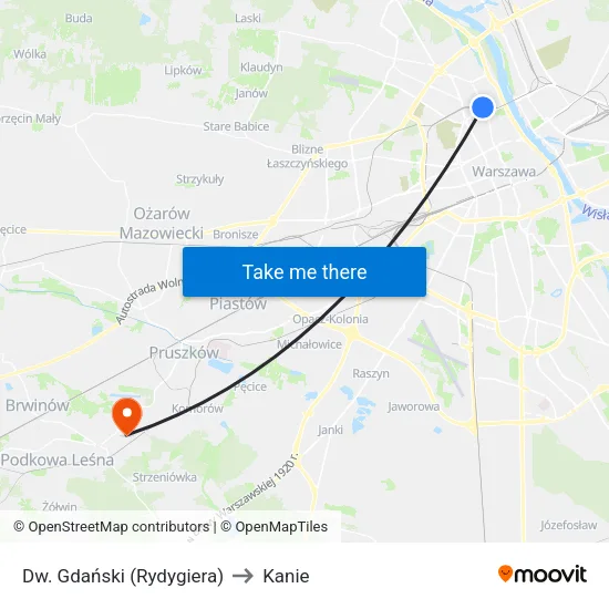 Dw. Gdański (Rydygiera) to Kanie map