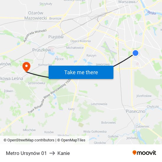 Metro Ursynów 01 to Kanie map