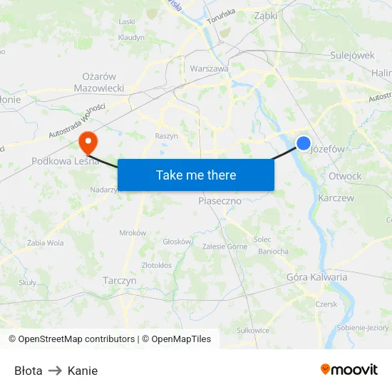 Błota to Kanie map