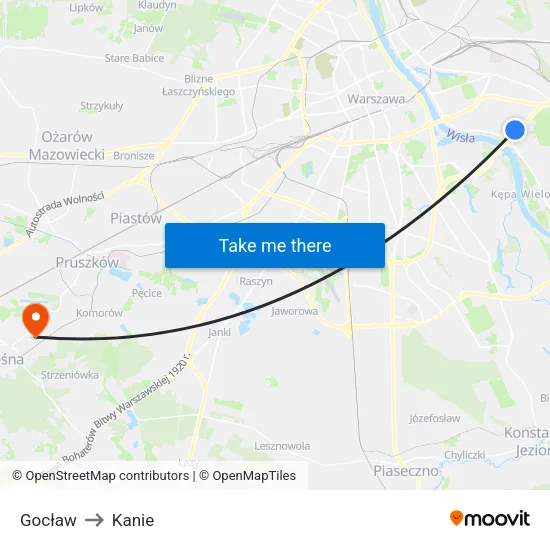 Gocław to Kanie map