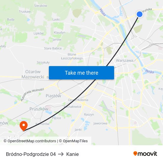 Bródno-Podgrodzie to Kanie map