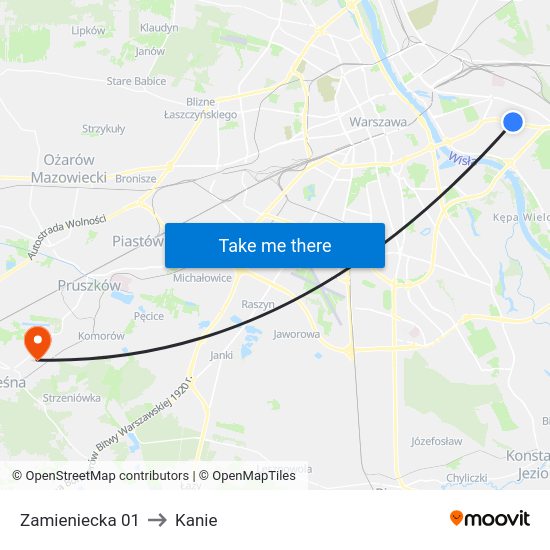 Zamieniecka to Kanie map