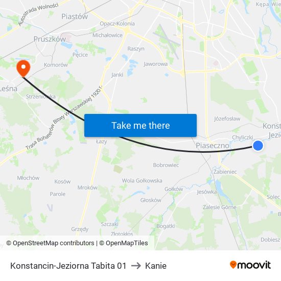 Konstancin-Jeziorna Tabita 01 to Kanie map