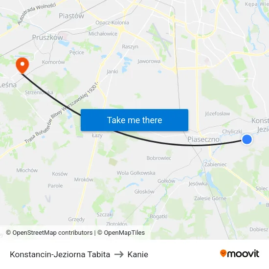 Konstancin-Jeziorna Tabita to Kanie map