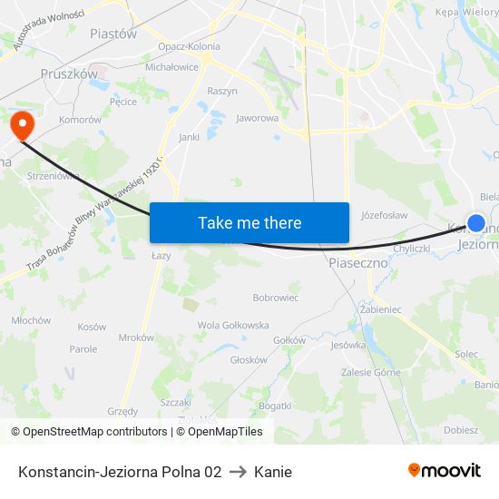 Konstancin-Jeziorna Polna to Kanie map