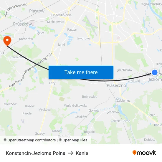 Konstancin-Jeziorna Polna to Kanie map