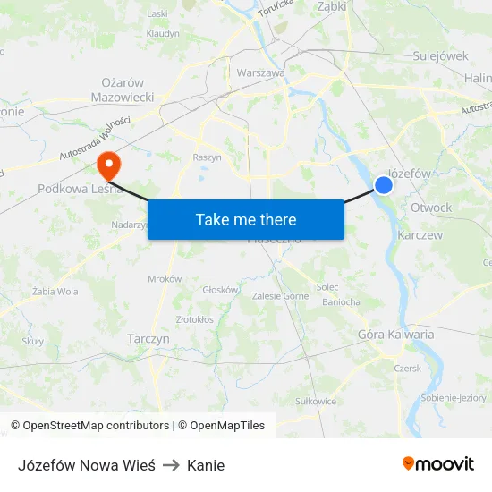Józefów Nowa Wieś to Kanie map