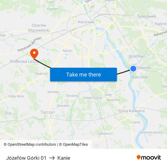 Józefów Górki to Kanie map