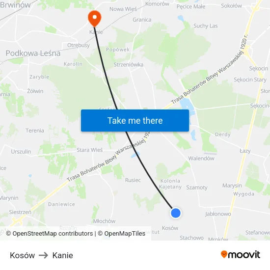 Kosów to Kanie map