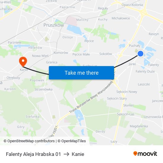 Falenty Aleja Hrabska 01 to Kanie map