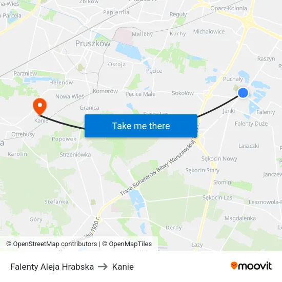 Falenty Aleja Hrabska to Kanie map