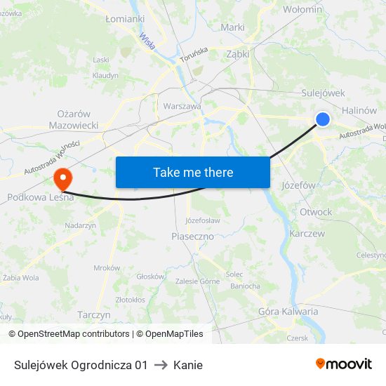 Sulejówek Ogrodnicza to Kanie map