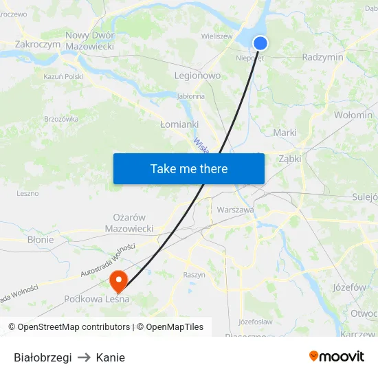 Białobrzegi to Kanie map