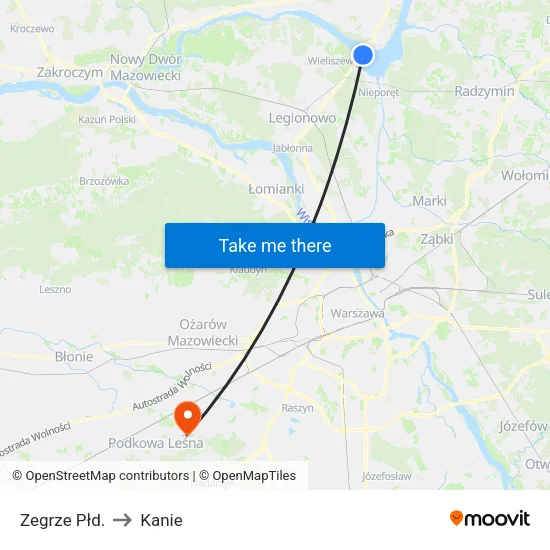 Zegrze Płd. to Kanie map