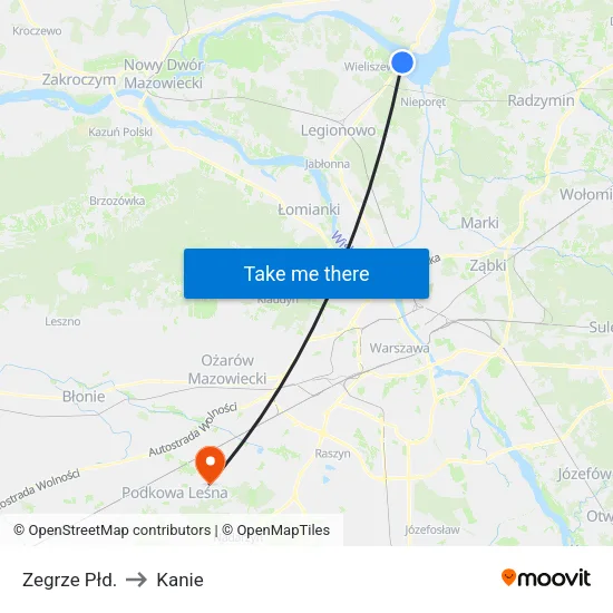 Zegrze Płd. to Kanie map