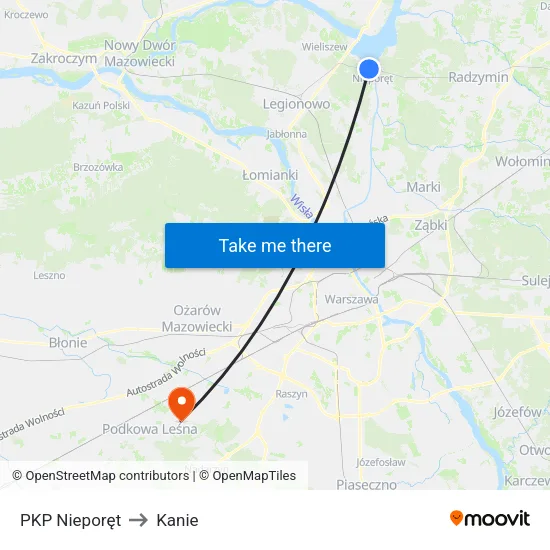 PKP Nieporęt to Kanie map
