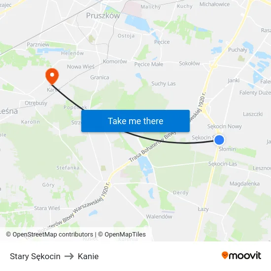 Stary Sękocin to Kanie map