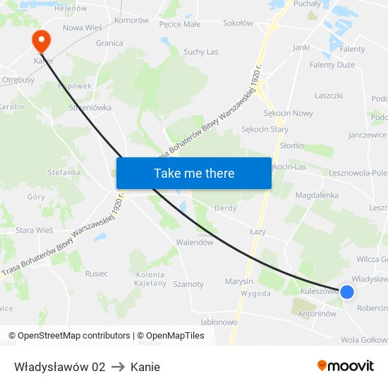 Władysławów to Kanie map