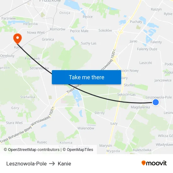 Lesznowola - Pole to Kanie map
