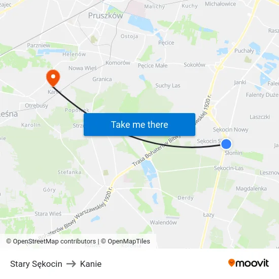 Stary Sękocin to Kanie map