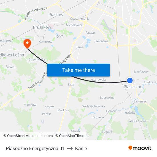 Piaseczno Energetyczna 01 to Kanie map