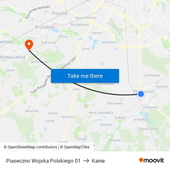 Piaseczno Wojska Polskiego to Kanie map