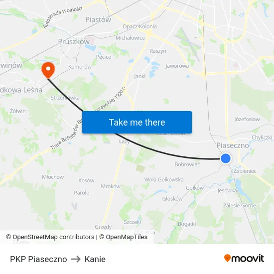 PKP Piaseczno to Kanie map