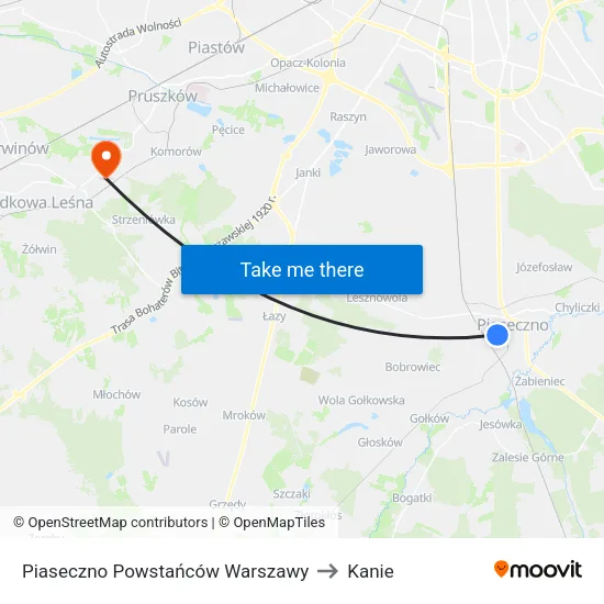 Piaseczno Powstańców Warszawy to Kanie map