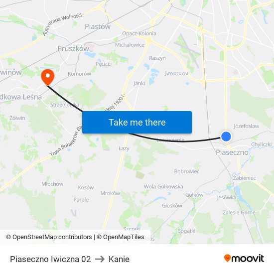 Piaseczno Iwiczna to Kanie map