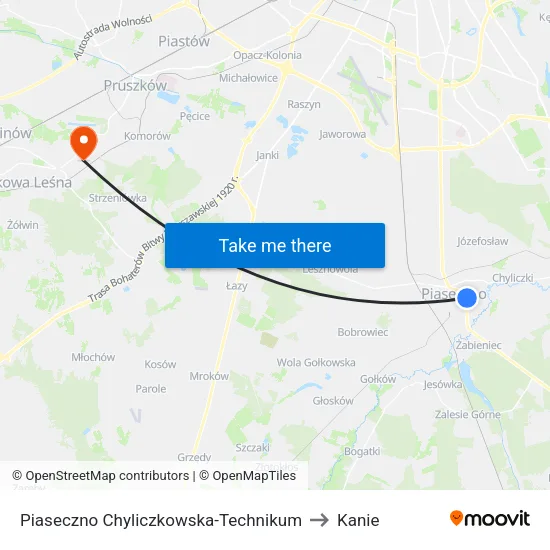 Piaseczno Chyliczkowska - Technikum to Kanie map