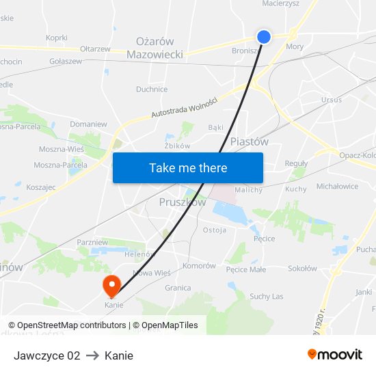 Jawczyce 02 to Kanie map