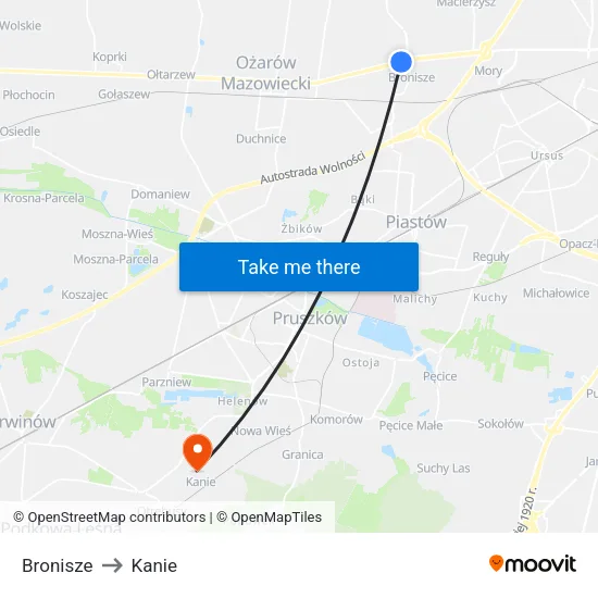 Bronisze to Kanie map