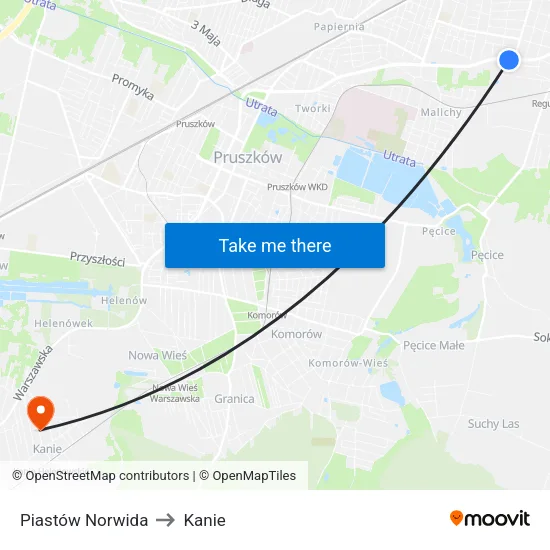 Piastów Norwida to Kanie map
