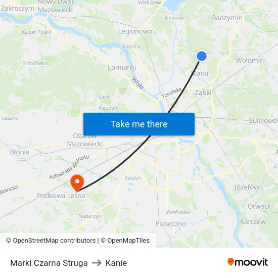 Marki Czarna Struga to Kanie map
