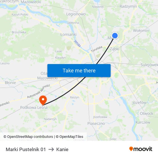 Marki Pustelnik to Kanie map