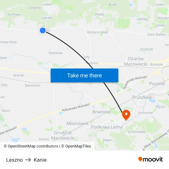 Leszno to Kanie map