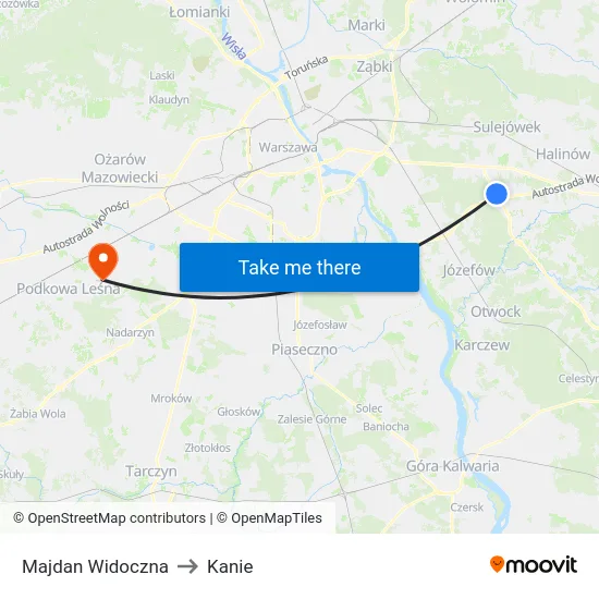 Majdan Widoczna to Kanie map