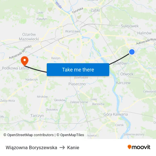 Wiązowna Boryszewska to Kanie map