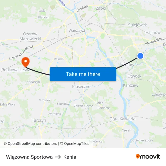 Wiązowna Sportowa to Kanie map