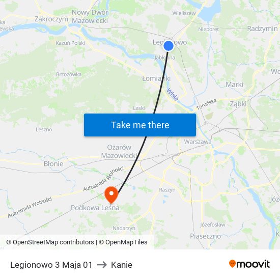 Legionowo 3 Maja to Kanie map