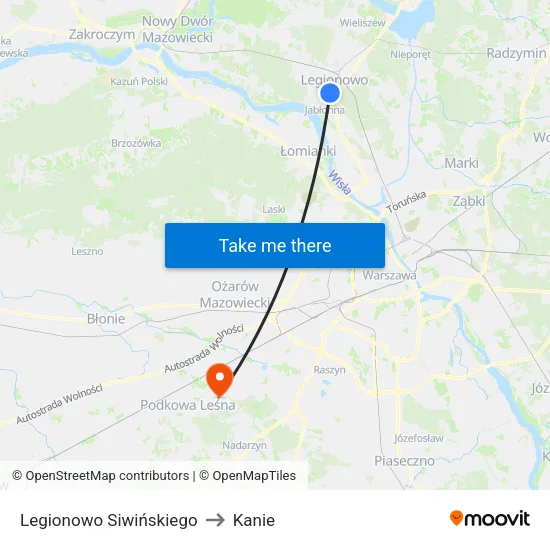 Legionowo Siwińskiego to Kanie map