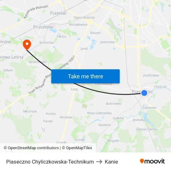 Piaseczno Chyliczkowska - Technikum to Kanie map