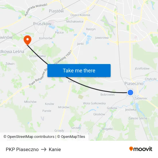 PKP Piaseczno to Kanie map
