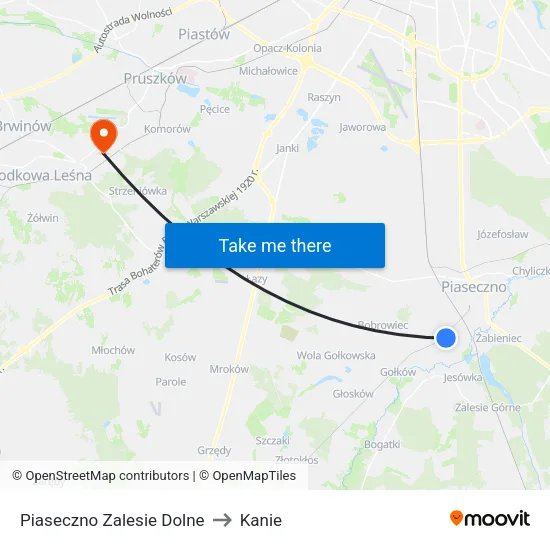 Piaseczno Zalesie Dolne to Kanie map