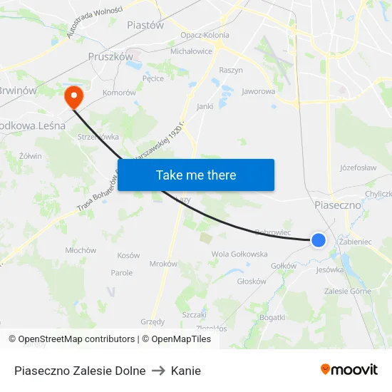 Piaseczno Zalesie Dolne to Kanie map