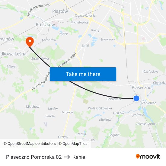 Piaseczno Pomorska to Kanie map